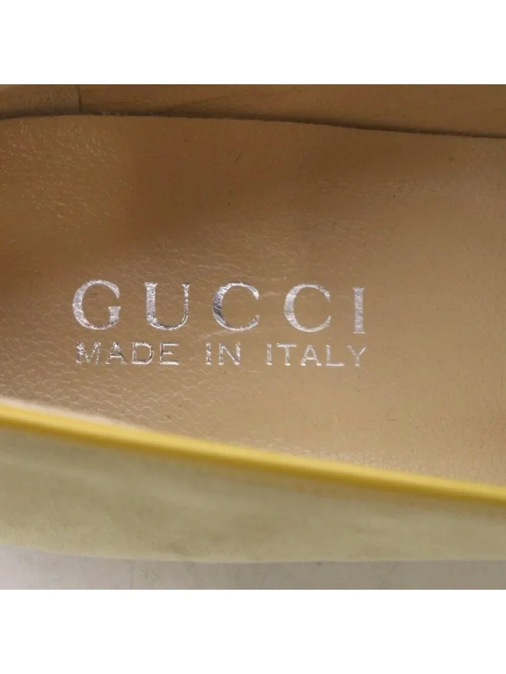 Gucci Loafers Slip on Logo Plate Suede Beige